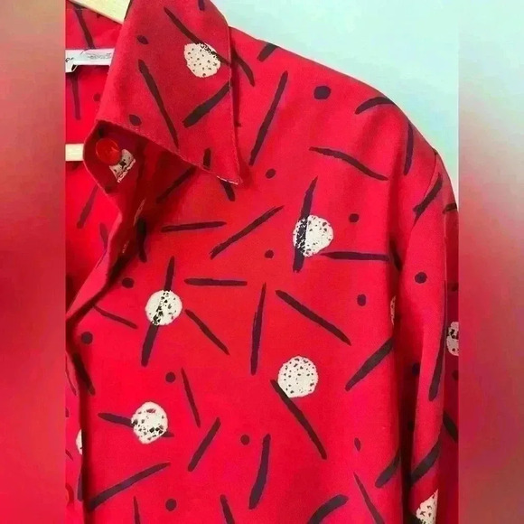 Vintage Liz Baker Red and Black Polka Dot Button Up Blouse Retro Eclectic 14 - Picture 6 of 12